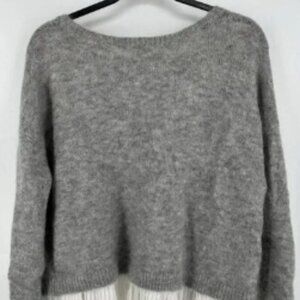 Sezane Auguste Grey Wool Blend Pleated Sweater M READ